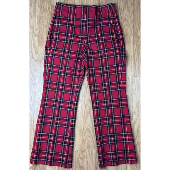 J Crew Factory Kelsey tartan plaid cropped flare red pants Women Size 00 - Picture 1 of 10